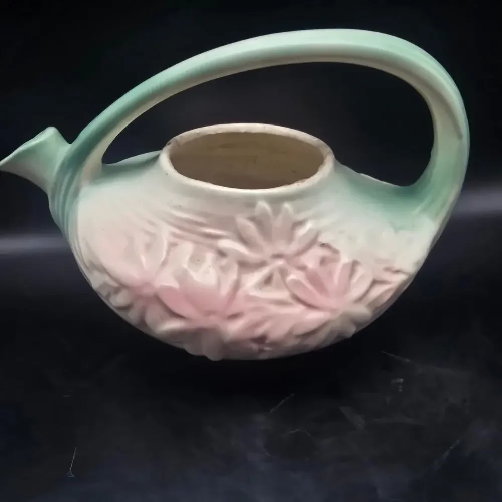 McCoy Pink Green Daisy Tea Pot No Lid Vintage USA Pottery